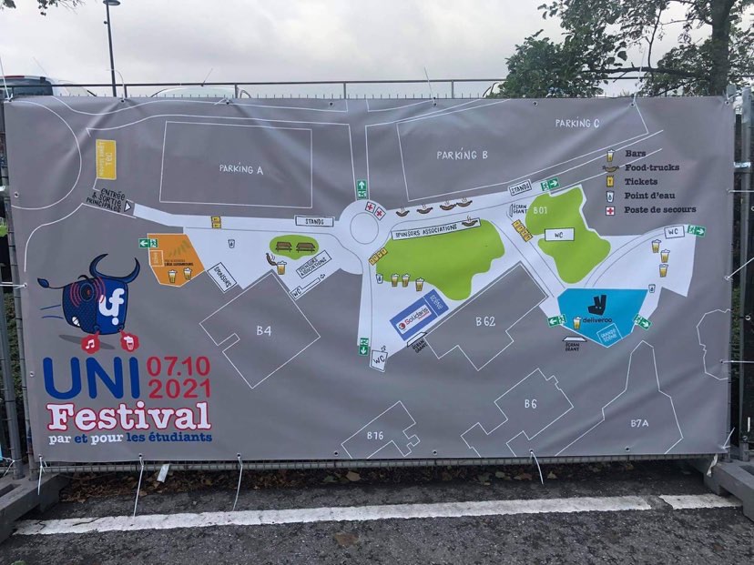 Plan du site de l'Unifestival du 7 octobre 2021 avec la zone Deliveroo